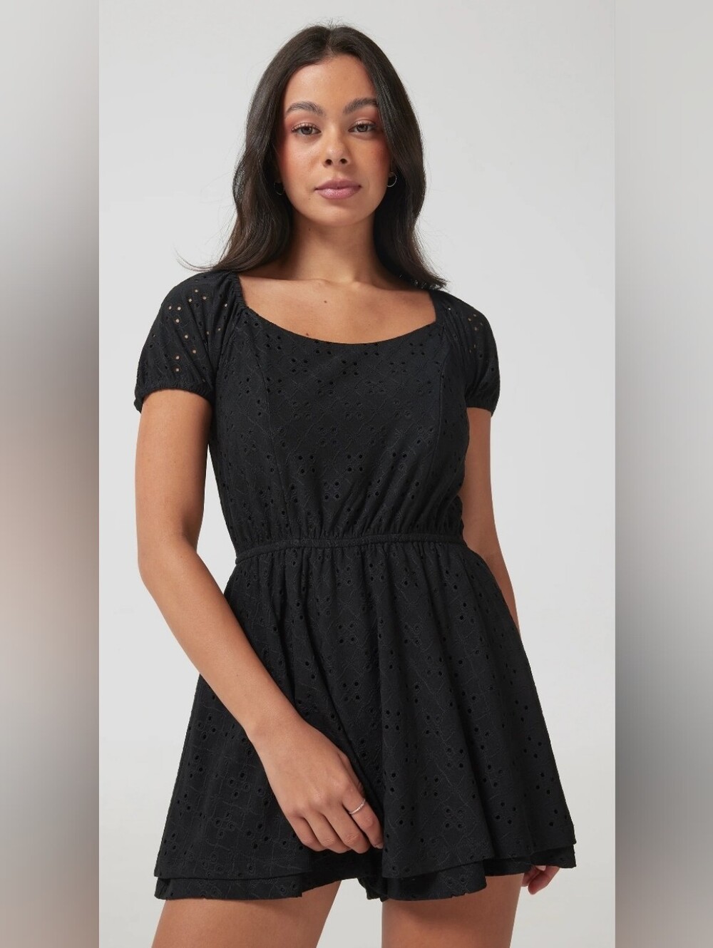Classic Black Short Sleeve Women's Summer Romper/Dress. Size Medium.